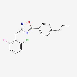 molecular formula C18H16ClFN2O B5826786 1,2,4-oxadiazole, 3-[(2-chloro-6-fluorophenyl)methyl]-5-(4-propylphenyl)- CAS No. 6136-52-3