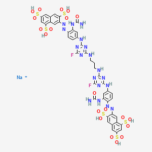 molecular formula C43H36F2N18NaO20S6+ B582725 Sodium;7-[[2-(carbamoylamino)-4-[[4-[3-[[4-[3-(carbamoylamino)-4-[(3,6,8-trisulfonaphthalen-2-yl)diazenyl]anilino]-6-fluoro-1,3,5-triazin-2-yl]amino]propylamino]-6-fluoro-1,3,5-triazin-2-yl]amino]phenyl]diazenyl]naphthalene-1,3,6-trisulfonic acid CAS No. 143683-24-3