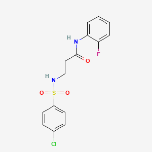 molecular formula C15H14ClFN2O3S B5827695 N~3~-[(4-chlorophenyl)sulfonyl]-N~1~-(2-fluorophenyl)-beta-alaninamide 