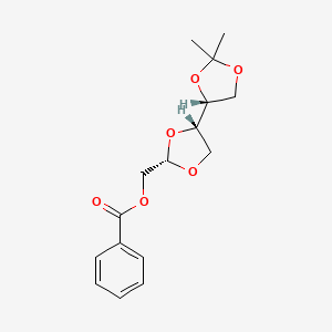 molecular formula C16H20O6 B582858 Benzoic acid (2S,4S,4'R)-2',2'-dimethyl-[4,4']BI[[1,3]dioxolanyl]-2-ylmethyl ester CAS No. 145354-79-6