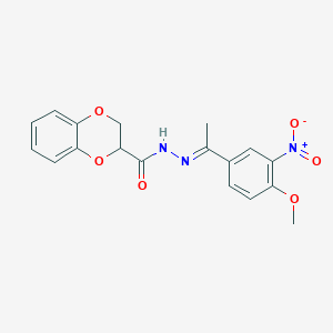 molecular formula C18H17N3O6 B5829987 N-[(E)-1-(4-methoxy-3-nitrophenyl)ethylideneamino]-2,3-dihydro-1,4-benzodioxine-3-carboxamide 