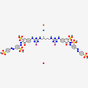 molecular formula C56H43F2KLiN18NaO20S6 B583106 lithium;potassium;sodium;7-[[4-fluoro-6-[[5-[[4-fluoro-6-[[5-oxo-7-sulfo-6-[[2-sulfo-4-[(4-sulfophenyl)diazenyl]phenyl]diazenyl]-6H-naphthalen-2-yl]amino]-1,3,5-triazin-2-yl]amino]-4-methylpentyl]amino]-1,3,5-triazin-2-yl]amino]-4-oxo-3-[[2-sulfo-4-[(4-sulfophenyl)diazenyl]phenyl]diazenyl]-3H-naphthalene-2-sulfonic acid CAS No. 149850-34-0