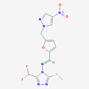 molecular formula C13H11F2N7O3S B5831130 N-[3-(DIFLUOROMETHYL)-5-(METHYLSULFANYL)-4H-1,2,4-TRIAZOL-4-YL]-N-((E)-1-{5-[(4-NITRO-1H-PYRAZOL-1-YL)METHYL]-2-FURYL}METHYLIDENE)AMINE 