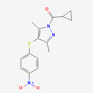 molecular formula C15H15N3O3S B5833136 Cyclopropyl-[3,5-dimethyl-4-(4-nitrophenyl)sulfanylpyrazol-1-yl]methanone 