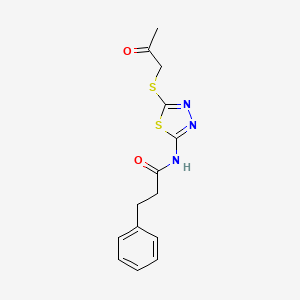 molecular formula C14H15N3O2S2 B5835059 N-{5-[(2-oxopropyl)sulfanyl]-1,3,4-thiadiazol-2-yl}-3-phenylpropanamide 