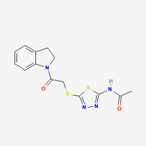 molecular formula C14H14N4O2S2 B5835155 N-[5-[2-(2,3-dihydroindol-1-yl)-2-oxoethyl]sulfanyl-1,3,4-thiadiazol-2-yl]acetamide 