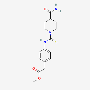 molecular formula C16H21N3O3S B5835296 Methyl (4-{[(4-carbamoylpiperidin-1-yl)carbonothioyl]amino}phenyl)acetate 