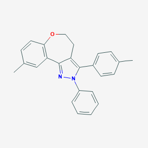 molecular formula C25H22N2O B058369 2H-(1)Benzoxepino(5,4-c)pyrazole, 4,5-dihydro-9-methyl-3-(4-methylphenyl)-2-phenyl- CAS No. 124392-75-2
