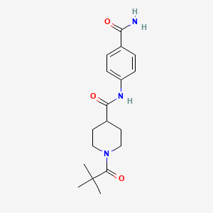 molecular formula C18H25N3O3 B5837164 N-(4-carbamoylphenyl)-1-(2,2-dimethylpropanoyl)piperidine-4-carboxamide 