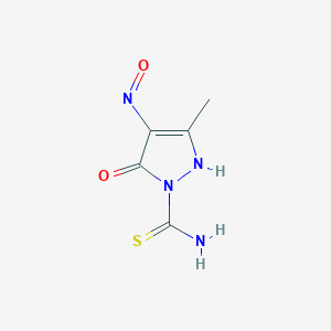 molecular formula C5H6N4O2S B058415 Pyrazole-1-carbothioamide, 4-hydroxyimino-3-methyl-5-oxo-4,5-dihydro- CAS No. 116973-80-9