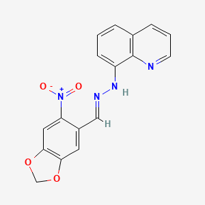 molecular formula C17H12N4O4 B5842660 N-[(E)-(6-nitro-1,3-benzodioxol-5-yl)methylideneamino]quinolin-8-amine 