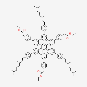 molecular formula C120H120O6 B584317 Ethyl 2-[4-[11,25,39-tris[4-(3,7-dimethyloctyl)phenyl]-20,34-bis[4-(2-ethoxy-2-oxoethyl)phenyl]-6-tridecacyclo[28.12.0.02,15.03,8.04,41.09,14.013,18.016,29.017,22.023,28.027,32.031,36.037,42]dotetraconta-1,3,5,7,9,11,13,15,17(22),18,20,23,25,27(32),28,30,33,35,37(42),38,40-henicosaenyl]phenyl]acetate CAS No. 1018967-72-0