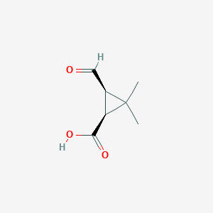molecular formula C7H10O3 B058442 Cyclopropanecarboxylic acid, 3-formyl-2,2-dimethyl-, cis-(9CI) CAS No. 123620-81-5