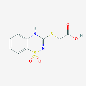 molecular formula C9H8N2O4S2 B058446 3-[(Carboxymethyl)thio]-4H-1,2,4-benzothiadiazine 1,1-dioxide CAS No. 114282-93-8