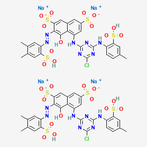 B584612 Sodium 5-{[4-chloro-6-(4-methyl-2-sulfoanilino)-1,3,5-triazin-2-yl]amino}-3-[2-(4,5-dimethyl-2-sulfophenyl)hydrazinylidene]-4-oxo-3,4-dihydronaphthalene-2,7-disulfonate (2/1) CAS No. 148878-22-2