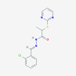 molecular formula C14H13ClN4OS B5847485 N'-[(E)-(2-Chlorophenyl)methylidene]-2-(pyrimidin-2-ylsulfanyl)propanehydrazide 