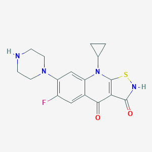 molecular formula C17H17FN4O2S B058513 6-Fluoro-7-(piperazin-1-yl)-9-cyclopropylisothiazolo[5,4-b]quinoline-3,4(2H,9H)-dione CAS No. 111279-87-9
