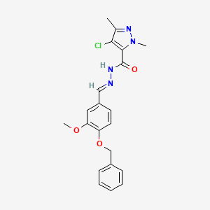 molecular formula C21H21ClN4O3 B5851429 N'-{(E)-1-[4-(BENZYLOXY)-3-METHOXYPHENYL]METHYLIDENE}-4-CHLORO-1,3-DIMETHYL-1H-PYRAZOLE-5-CARBOHYDRAZIDE 