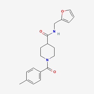 molecular formula C19H22N2O3 B5851459 N-(furan-2-ylmethyl)-1-[(4-methylphenyl)carbonyl]piperidine-4-carboxamide 