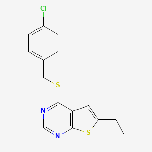 molecular formula C15H13ClN2S2 B5853118 4-[(4-Chlorophenyl)methylsulfanyl]-6-ethylthieno[2,3-d]pyrimidine 