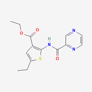 molecular formula C14H15N3O3S B5853890 ethyl 5-ethyl-2-(pyrazine-2-amido)thiophene-3-carboxylate 