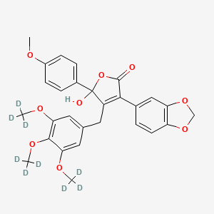 molecular formula C28H26O9 B585802 3-(1,3-benzodioxol-5-yl)-5-hydroxy-5-(4-methoxyphenyl)-4-[[3,4,5-tris(trideuteriomethoxy)phenyl]methyl]furan-2-one CAS No. 1346602-45-6
