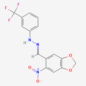 molecular formula C15H10F3N3O4 B5859138 N-[(E)-(6-nitro-1,3-benzodioxol-5-yl)methylideneamino]-3-(trifluoromethyl)aniline 