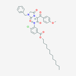 molecular formula C39H46ClN3O7 B058636 2-(1-Benzyl-2,4-dioxoimidazolidin-3-yl)-2'-chloro-5'-(dodecyloxycarbonyl)-2-(4-methoxybenzoyl)acetanilide CAS No. 111285-72-4