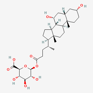 molecular formula C30H48O10 B586606 (2S,3S,4S,5R,6S)-6-[(4R)-4-[(3R,5S,7R,8R,9S,10S,13R,14S,17R)-3,7-dihydroxy-10,13-dimethyl-2,3,4,5,6,7,8,9,11,12,14,15,16,17-tetradecahydro-1H-cyclopenta[a]phenanthren-17-yl]pentanoyl]oxy-3,4,5-trihydroxyoxane-2-carboxylic acid CAS No. 208038-27-1