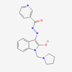 molecular formula C19H19N5O2 B5867392 N-[2-hydroxy-1-(pyrrolidin-1-ylmethyl)indol-3-yl]iminopyridine-3-carboxamide 