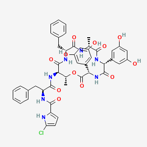 molecular formula C46H46ClN7O12 B586848 N-[(2S)-1-[[(3S,6R,9R,12R,15R,16R)-12-benzyl-3,6-bis(3,5-dihydroxyphenyl)-9,16-dimethyl-2,5,8,11,14-pentaoxo-1-oxa-4,7,10,13-tetrazacyclohexadec-15-yl]amino]-1-oxo-3-phenylpropan-2-yl]-5-chloro-1H-pyrrole-2-carboxamide CAS No. 143728-98-7