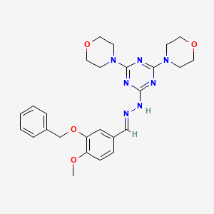 molecular formula C26H31N7O4 B5871235 N-[(E)-(4-methoxy-3-phenylmethoxyphenyl)methylideneamino]-4,6-dimorpholin-4-yl-1,3,5-triazin-2-amine 