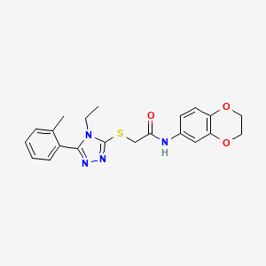 molecular formula C21H22N4O3S B5872106 N-(2,3-dihydro-1,4-benzodioxin-6-yl)-2-{[4-ethyl-5-(2-methylphenyl)-4H-1,2,4-triazol-3-yl]sulfanyl}acetamide 