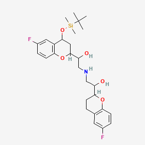 molecular formula C28H39F2NO5Si B587383 1-(4-{[tert-Butyl(dimethyl)silyl]oxy}-6-fluoro-3,4-dihydro-2H-1-benzopyran-2-yl)-2-{[2-(6-fluoro-3,4-dihydro-2H-1-benzopyran-2-yl)-2-hydroxyethyl]amino}ethan-1-ol CAS No. 1287115-86-9