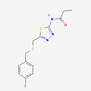molecular formula C13H14FN3OS2 B5877081 N-(5-{[(4-fluorobenzyl)sulfanyl]methyl}-1,3,4-thiadiazol-2-yl)propanamide 