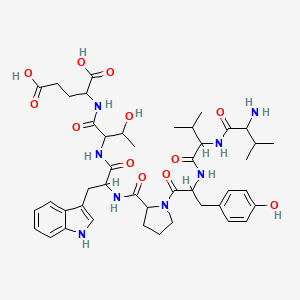 molecular formula C44H60N8O12 B587994 2-[[2-[[2-[[1-[2-[[2-[(2-Amino-3-methylbutanoyl)amino]-3-methylbutanoyl]amino]-3-(4-hydroxyphenyl)propanoyl]pyrrolidine-2-carbonyl]amino]-3-(1H-indol-3-yl)propanoyl]amino]-3-hydroxybutanoyl]amino]pentanedioic acid CAS No. 144313-54-2