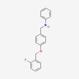 molecular formula C20H18FNO B5879944 N-[[4-[(2-fluorophenyl)methoxy]phenyl]methyl]aniline 
