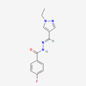 molecular formula C13H13FN4O B5882428 N'~1~-[(E)-1-(1-ETHYL-1H-PYRAZOL-4-YL)METHYLIDENE]-4-FLUOROBENZOHYDRAZIDE 