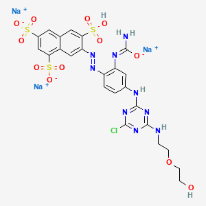 molecular formula C24H21ClN9Na3O12S3 B588403 Trisodium;7-[[2-[[amino(oxido)methylidene]amino]-4-[[4-chloro-6-[2-(2-hydroxyethoxy)ethylamino]-1,3,5-triazin-2-yl]amino]phenyl]diazenyl]-6-sulfonaphthalene-1,3-disulfonate CAS No. 130201-53-5