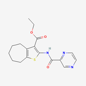 molecular formula C17H19N3O3S B5887227 ethyl 2-[(2-pyrazinylcarbonyl)amino]-5,6,7,8-tetrahydro-4H-cyclohepta[b]thiophene-3-carboxylate 