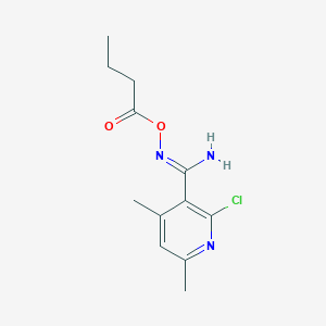 molecular formula C12H16ClN3O2 B5890369 N'-(BUTYRYLOXY)-2-CHLORO-4,6-DIMETHYL-3-PYRIDINECARBOXIMIDAMIDE 
