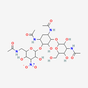 N-[[6-[4,6-Diacetamido-3-[4-acetamido-3,5-dihydroxy-6-(hydroxymethyl)oxan-2-yl]oxy-2-hydroxycyclohexyl]oxy-3,5-dihydroxy-4-nitrooxan-2-yl]methyl]acetamide