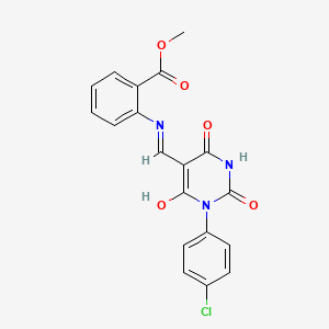 molecular formula C19H14ClN3O5 B5891887 METHYL 2-({[(5Z)-1-(4-CHLOROPHENYL)-2,4,6-TRIOXO-1,3-DIAZINAN-5-YLIDENE]METHYL}AMINO)BENZOATE 