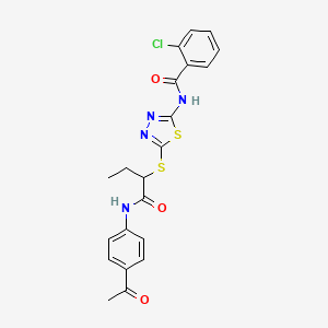 molecular formula C21H19ClN4O3S2 B5891901 N-[5-[1-(4-acetylanilino)-1-oxobutan-2-yl]sulfanyl-1,3,4-thiadiazol-2-yl]-2-chlorobenzamide 