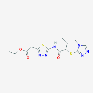molecular formula C13H18N6O3S2 B5892371 ETHYL 2-(5-{2-[(4-METHYL-4H-1,2,4-TRIAZOL-3-YL)SULFANYL]BUTANAMIDO}-1,3,4-THIADIAZOL-2-YL)ACETATE 