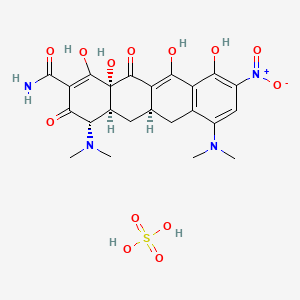 molecular formula C23H28N4O13S B589259 (4S,4As,5aR,12aR)-4,7-bis(dimethylamino)-1,10,11,12a-tetrahydroxy-9-nitro-3,12-dioxo-4a,5,5a,6-tetrahydro-4H-tetracene-2-carboxamide;sulfuric acid CAS No. 153621-80-8