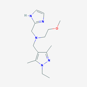 molecular formula C15H25N5O B5893283 N-[(1-ethyl-3,5-dimethyl-1H-pyrazol-4-yl)methyl]-N-(1H-imidazol-2-ylmethyl)-2-methoxyethanamine 
