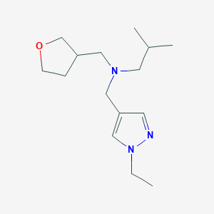 molecular formula C15H27N3O B5893348 N-[(1-ethyl-1H-pyrazol-4-yl)methyl]-2-methyl-N-(tetrahydrofuran-3-ylmethyl)propan-1-amine 