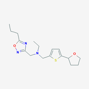 molecular formula C17H25N3O2S B5893482 N-[(5-propyl-1,2,4-oxadiazol-3-yl)methyl]-N-{[5-(tetrahydrofuran-2-yl)-2-thienyl]methyl}ethanamine 