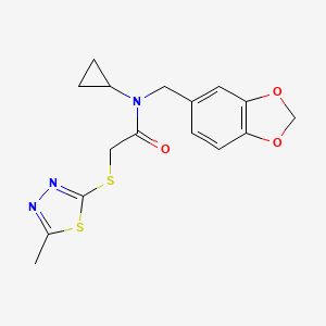 molecular formula C16H17N3O3S2 B5893544 N-(1,3-benzodioxol-5-ylmethyl)-N-cyclopropyl-2-[(5-methyl-1,3,4-thiadiazol-2-yl)thio]acetamide 